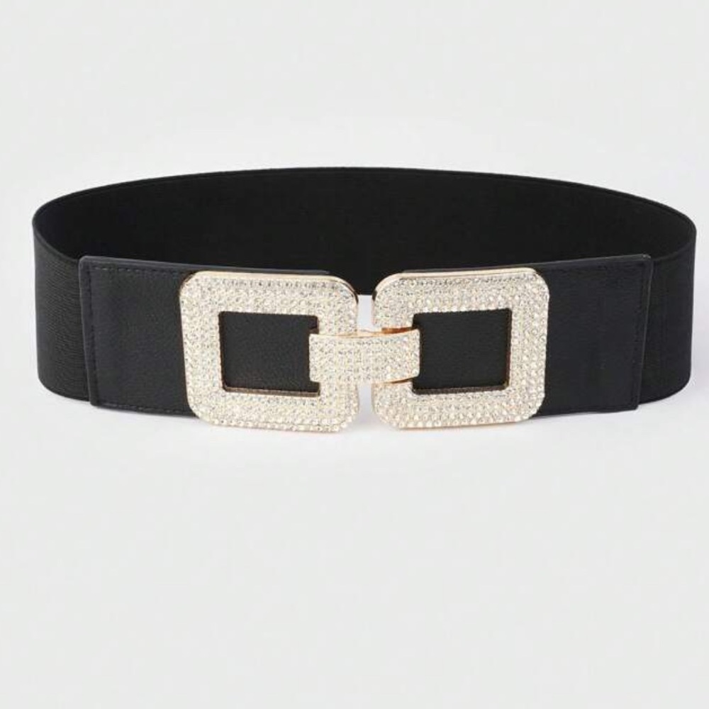 Chic Gold Buckle Diamond Stretch Belt
